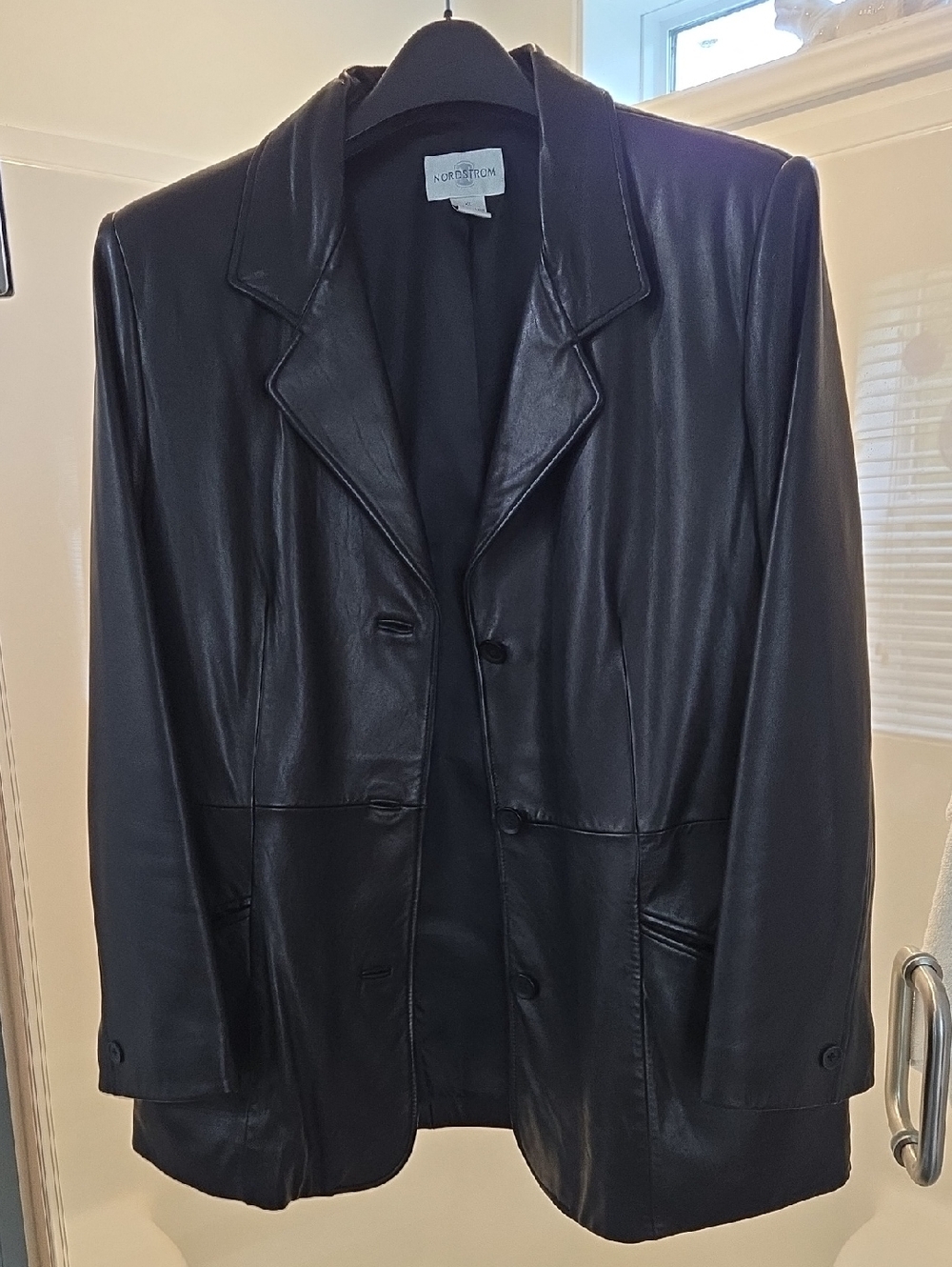 Nordstrom Black Lambskin Leather Blazer Jacket - Classic Tailored Fit